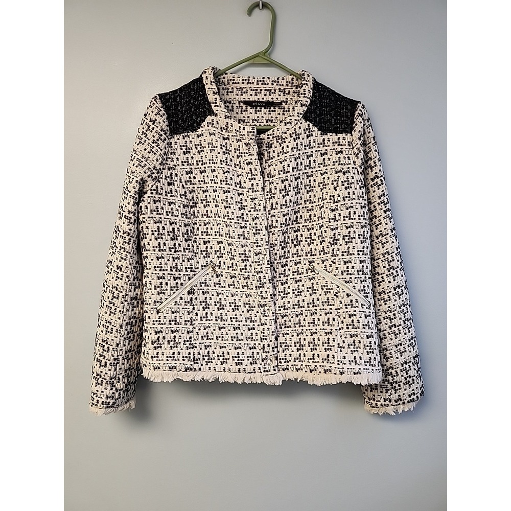 ARK & CO. Women's XL Tweed Knit Fringe Snap-Up Lined Blazer Jacket